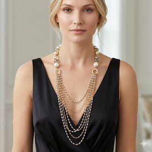 Ali Khan multi strand glass beads gold and pearl necklace with gift box